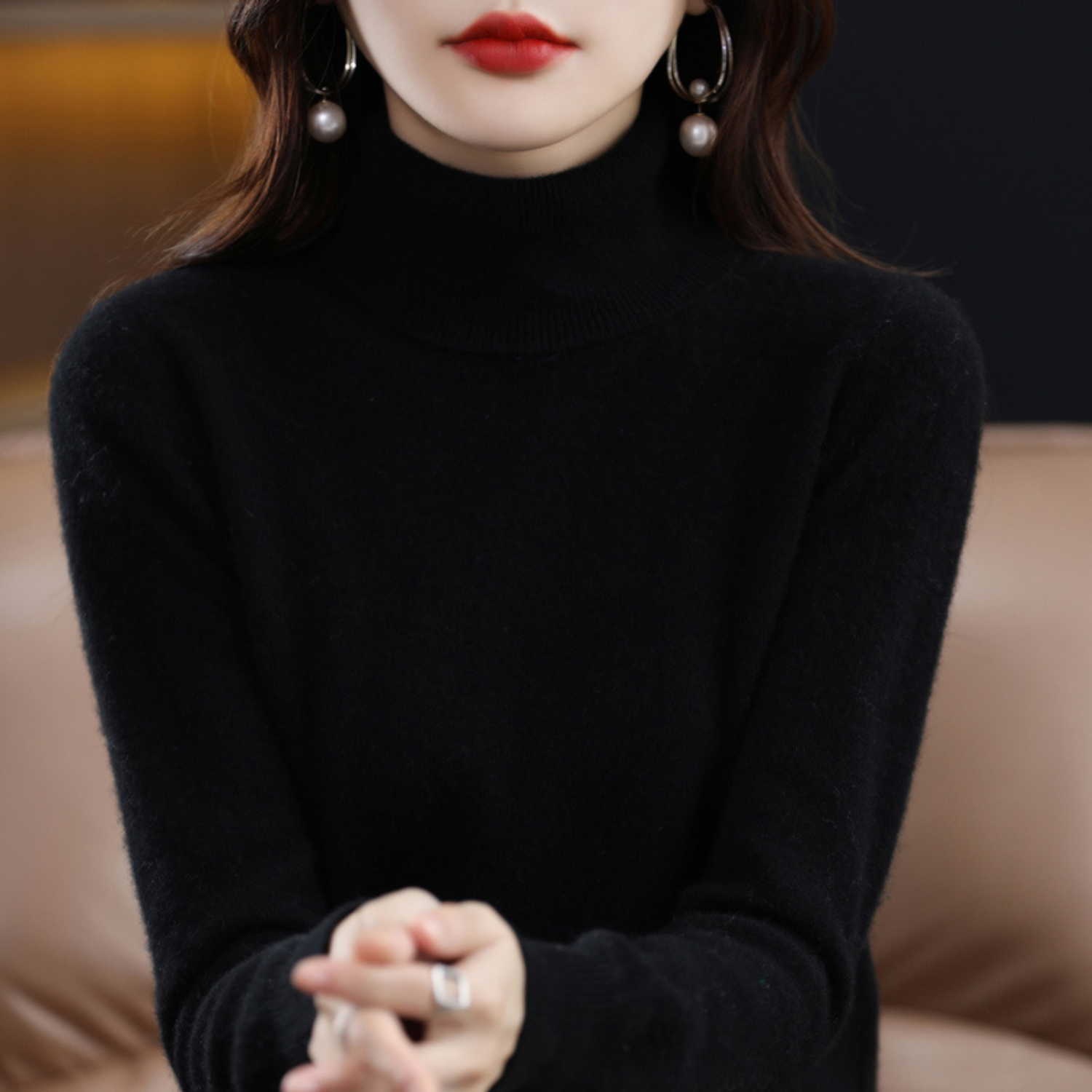 Soft knit sweater classic fit turtleneck for women | Elara -1