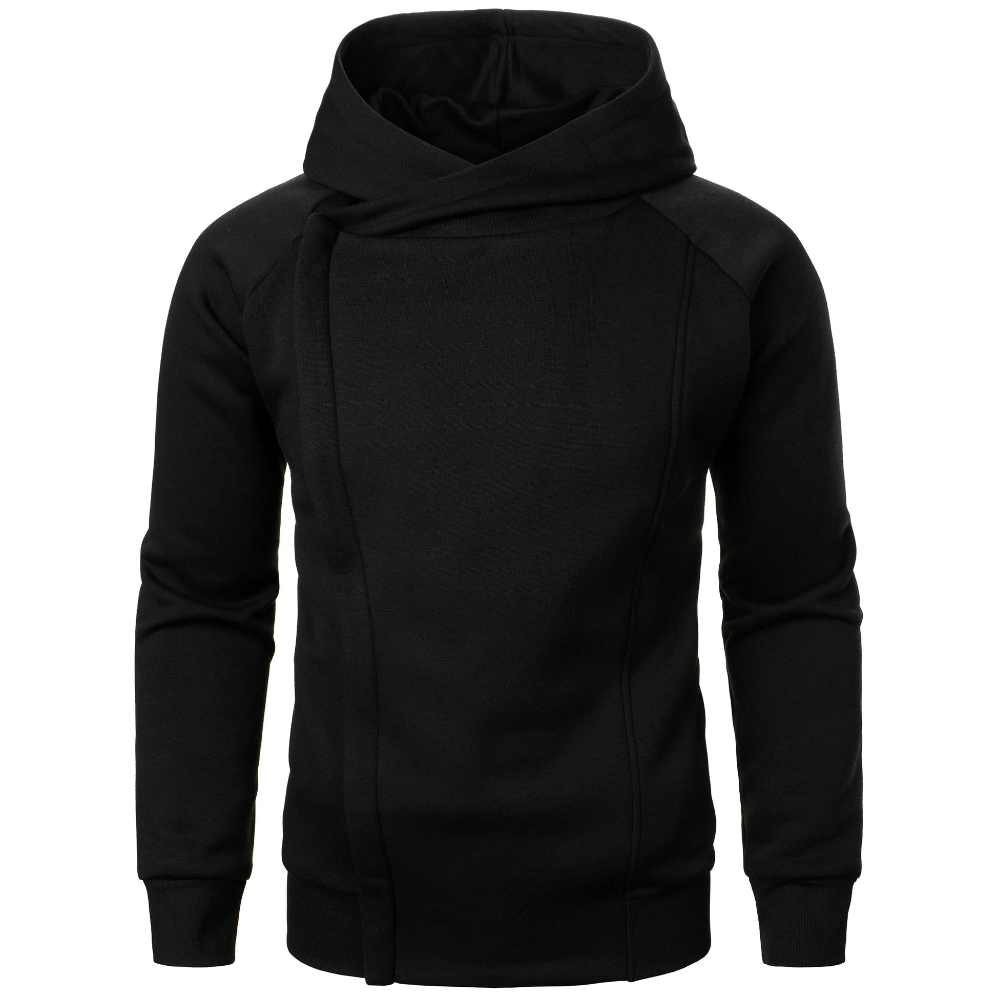 Asymmetric zip sculpted crossover hood hoodie for men | Kaelen -9