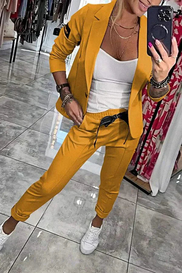 Flowy blazer jogger chic set for women -16