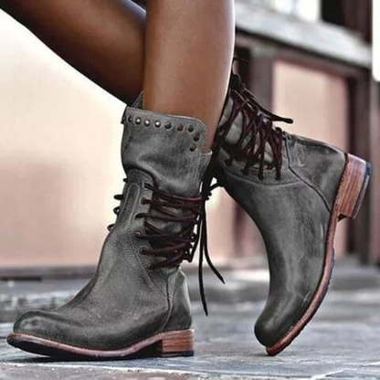 Ankle mid-calf studded boots for women | Retro -2