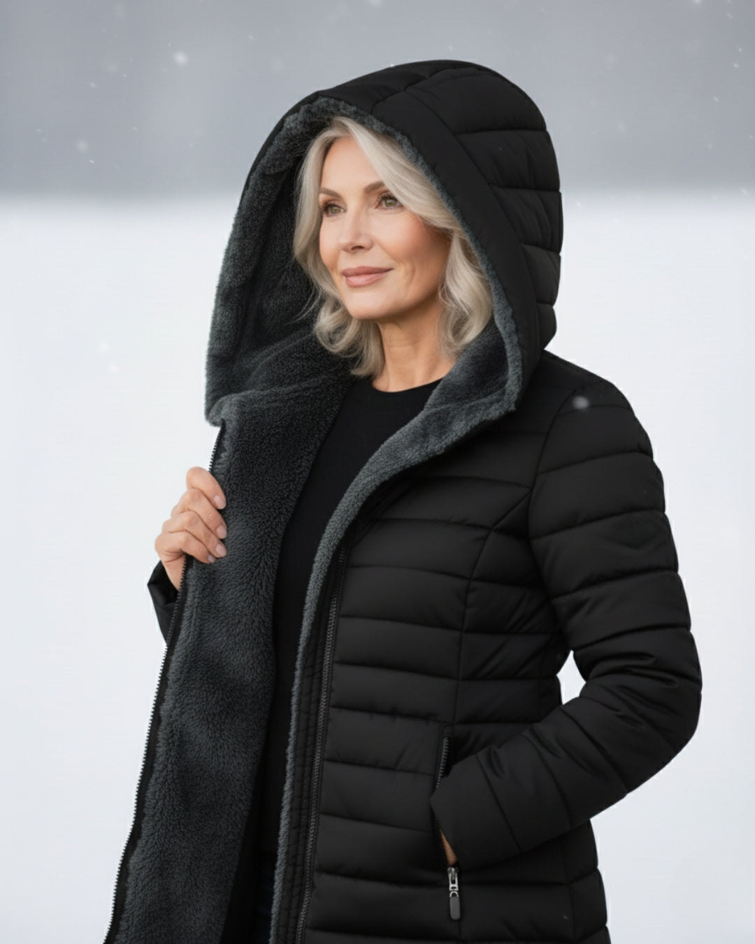 Quilted hooded cut flattering coat for women | Marielle -7