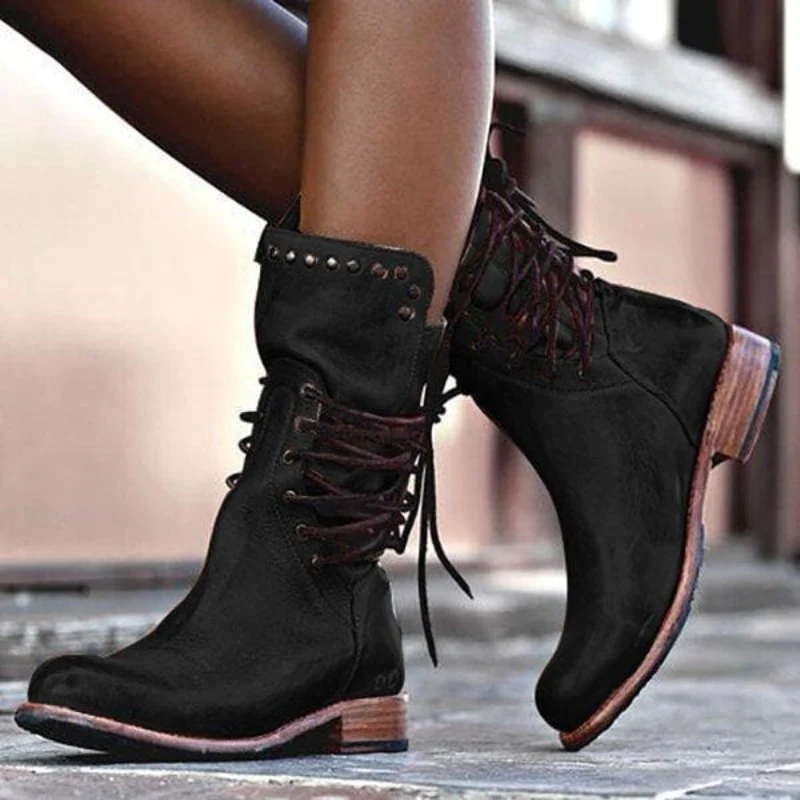 Ankle mid-calf studded boots for women | Retro -1