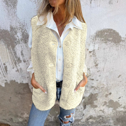 Chic autumn button-down short vest for women | Elara -4