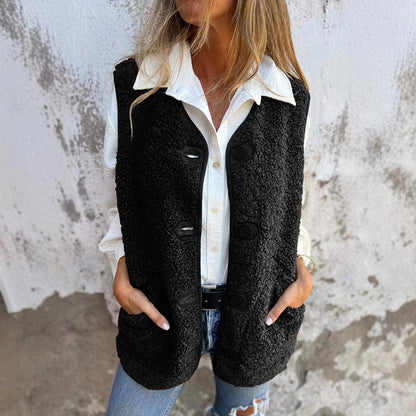Chic autumn button-down short vest for women | Elara -3