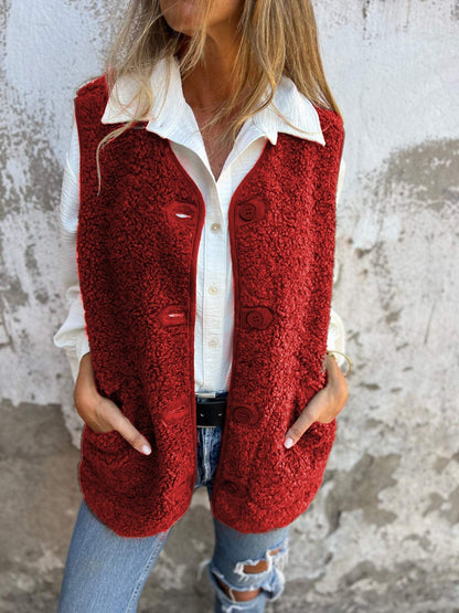 Chic autumn button-down short vest for women | Elara -11