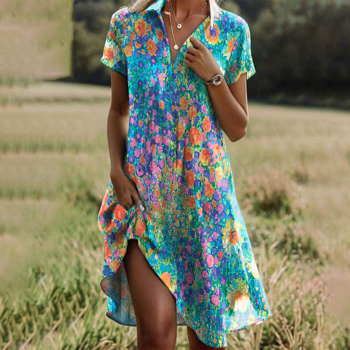 Mid-long flowy dress for women | Esmee -5