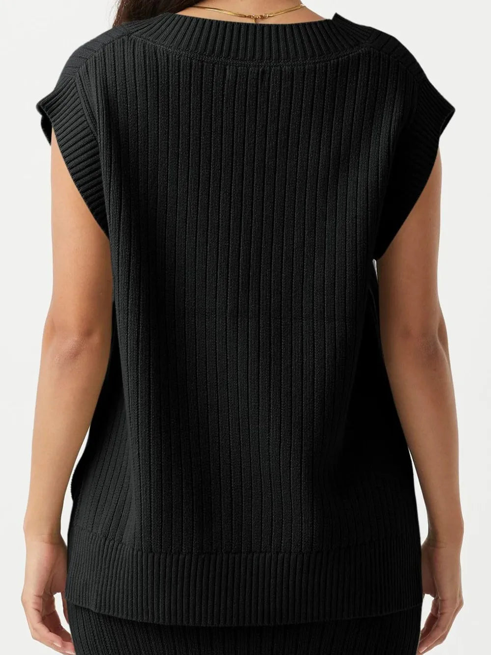 Knit ribbed sweater sleeveless V-neck top for women -12