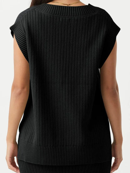 Knit ribbed sweater sleeveless V-neck top for women -12