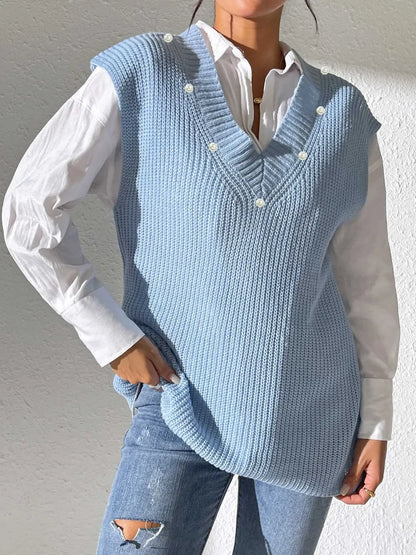 Knit sweater sleeveless V-neck vest for women -4