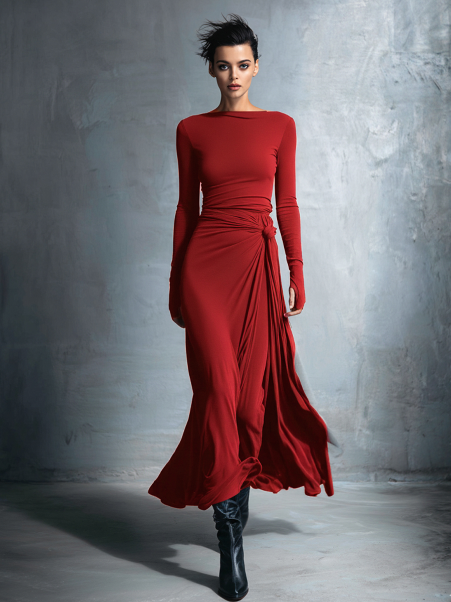Elegant wrap maxi knot detail dress for women | Elara -5