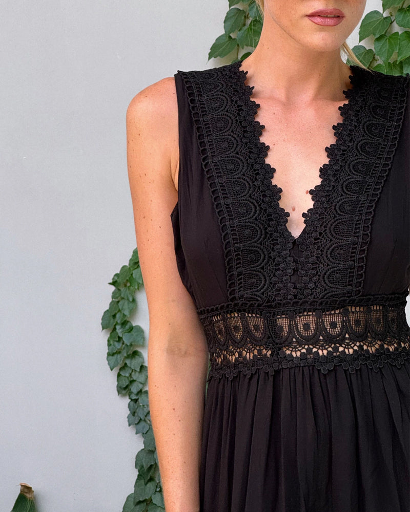 V-neck lace midi warm-weather occasions dress for women | Aurélia -12