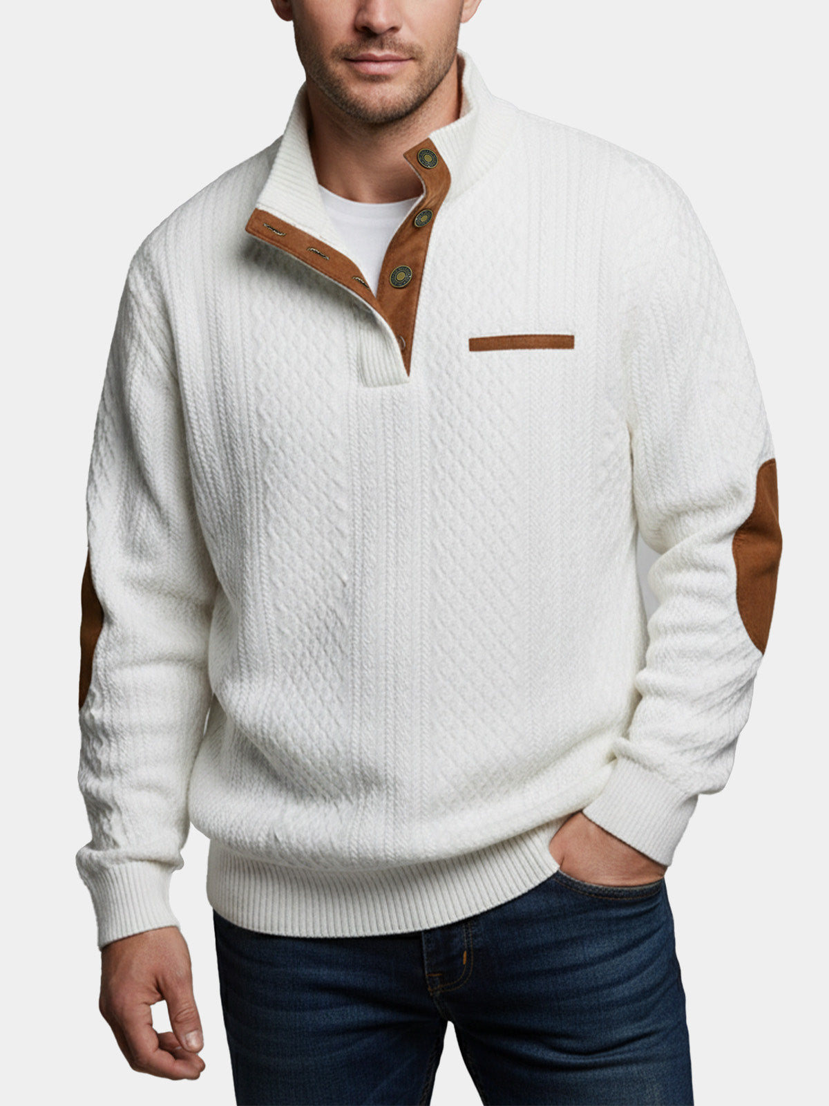 Knit cable-knit high collar structured sweater for men | Adrien -2
