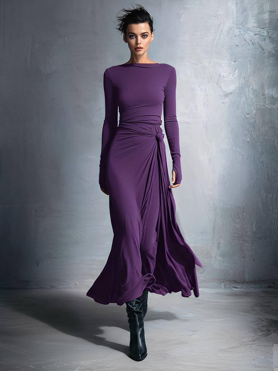 Elegant wrap maxi knot detail dress for women | Elara -10