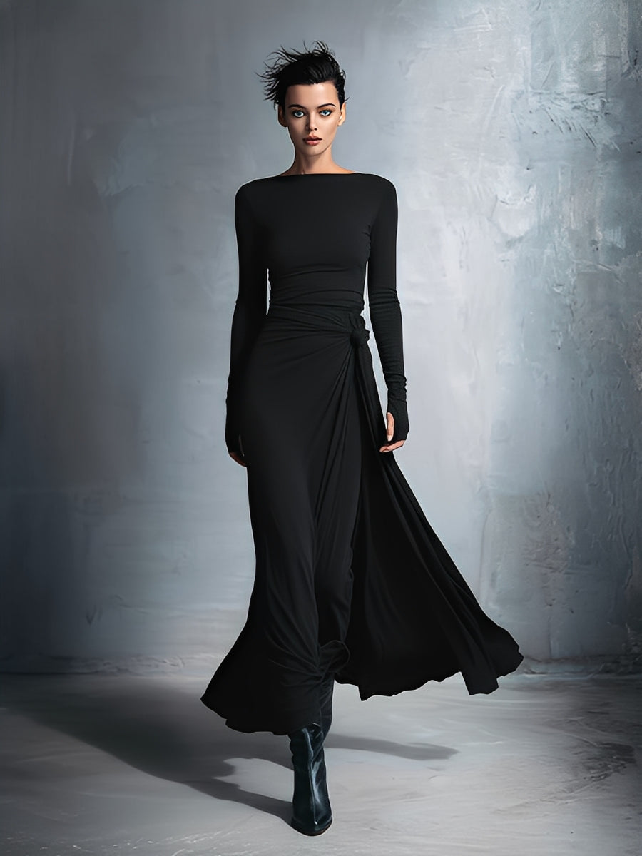 Elegant wrap maxi knot detail dress for women | Elara -4
