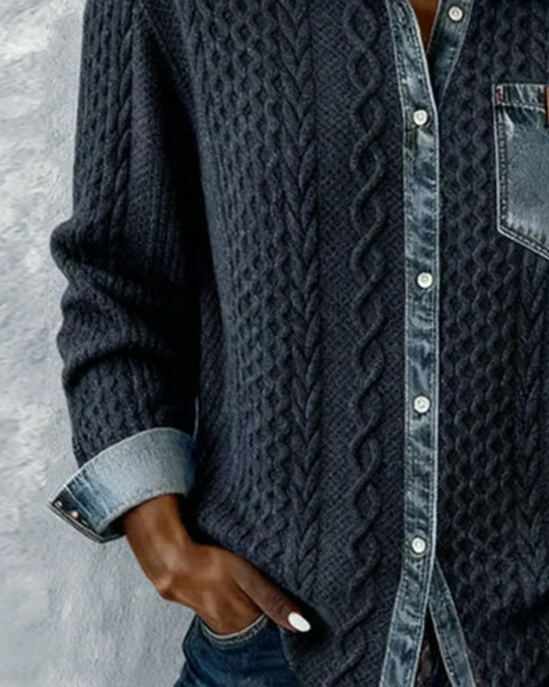 Textured contrasting details pocket chest shirt for women | Solene -11