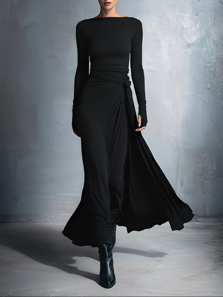 Maxi flowy side bow dress for women | Elvera -4