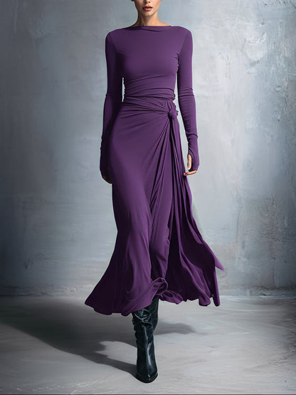 Maxi flowy side bow dress for women | Elvera -3