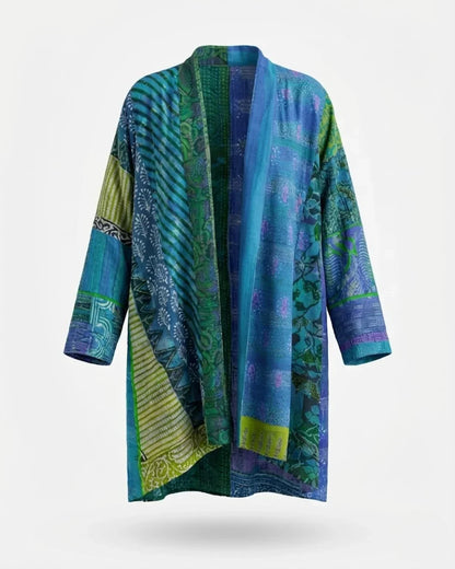Oversized kimono open print patchwork cardigan for women | Eden -1