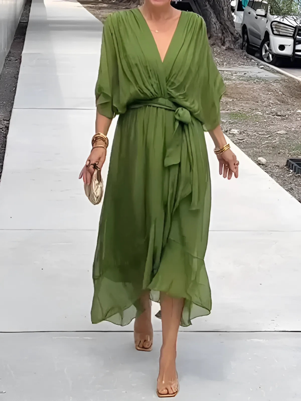 Wrap mi-long flowy dress for women | Noa -2