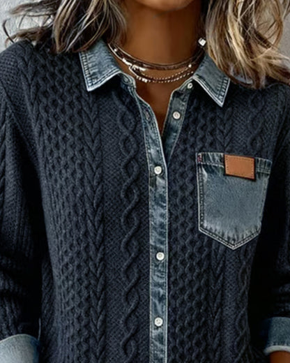 Flowy denim details shirt for women | Delara -4