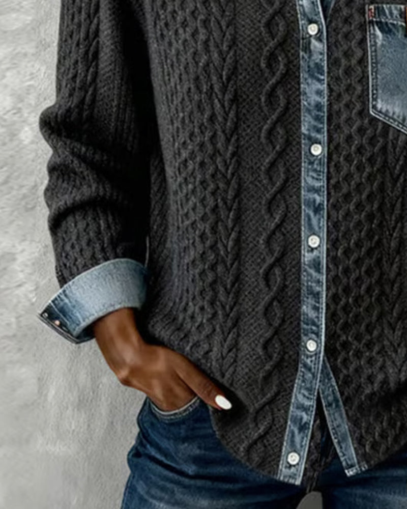 Flowy denim details shirt for women | Delara -5