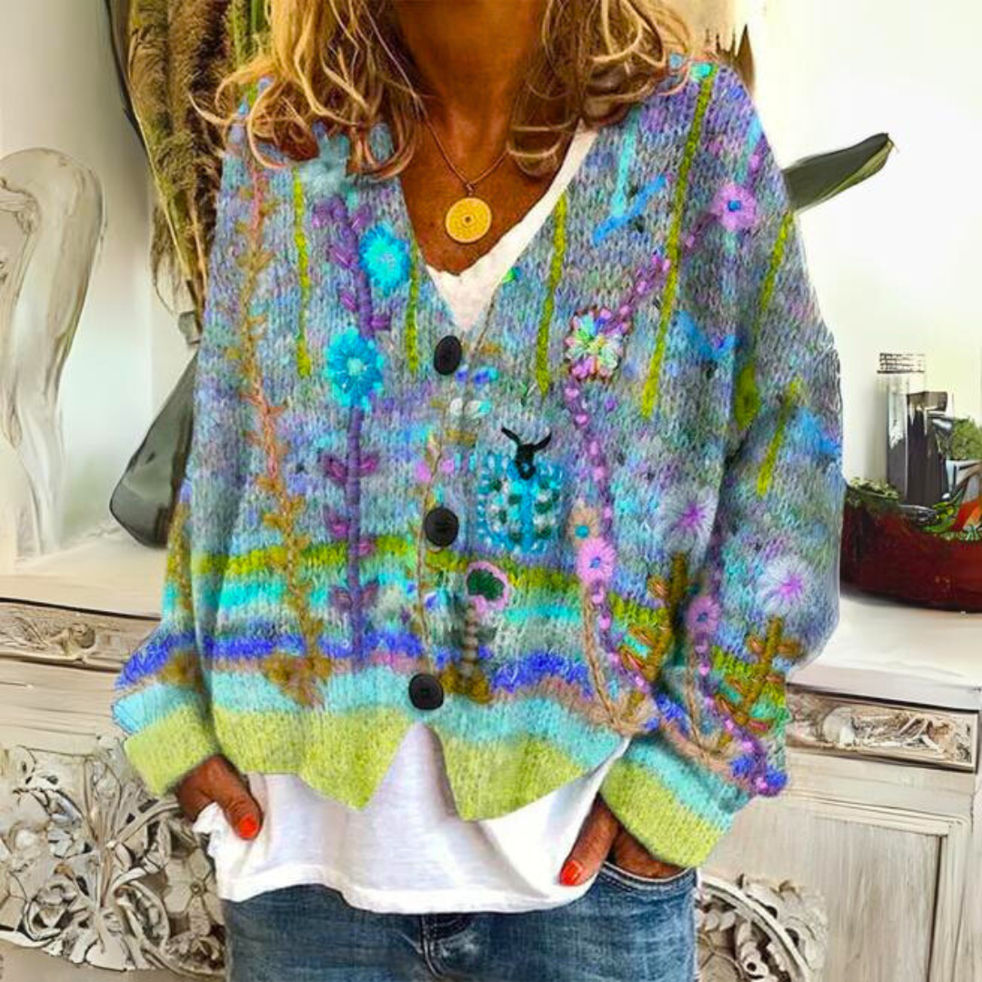 Bohemian multicolor embroidered details cardigan for women | Mireya -2