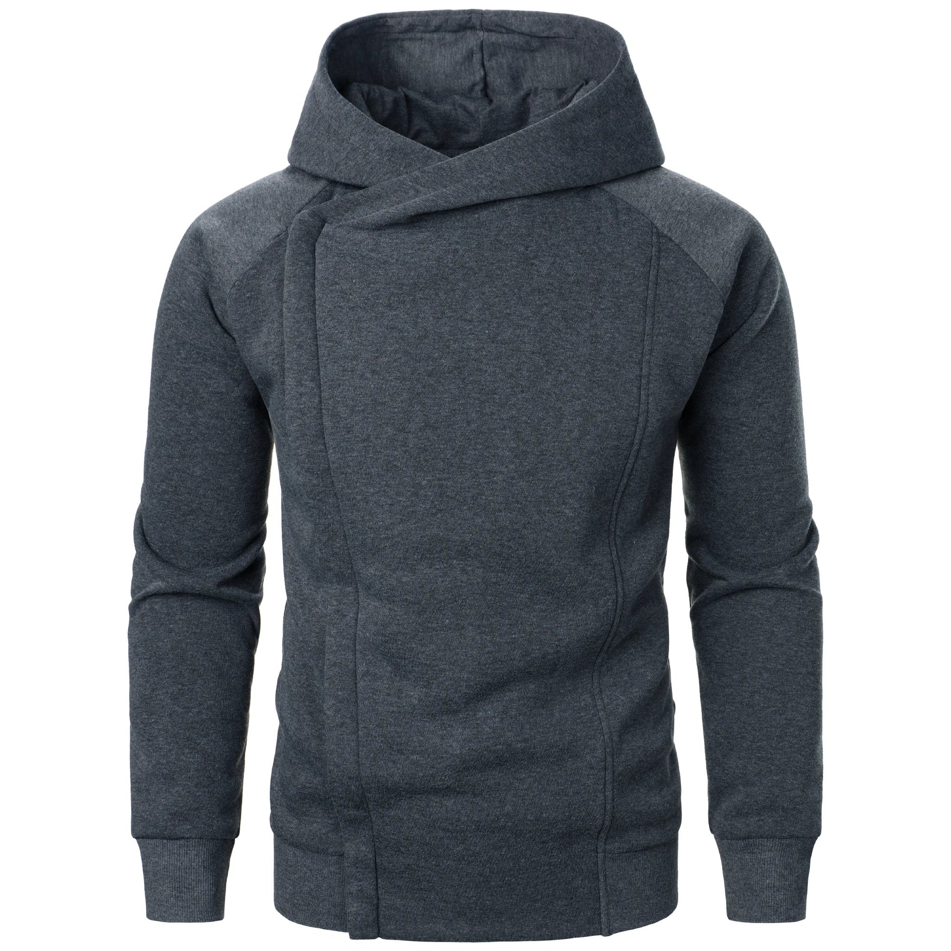 Asymmetric zip sculpted crossover hood hoodie for men | Kaelen -2