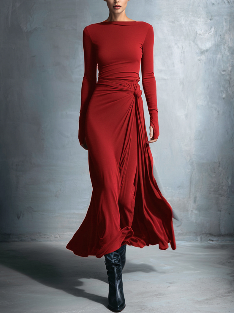 Maxi flowy side bow dress for women | Elvera -2