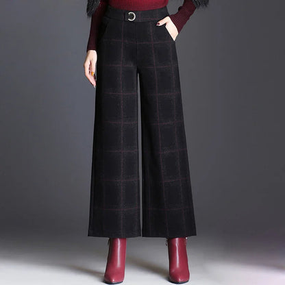 Plaid wide-leg belt accent trousers for women | Ashton -2