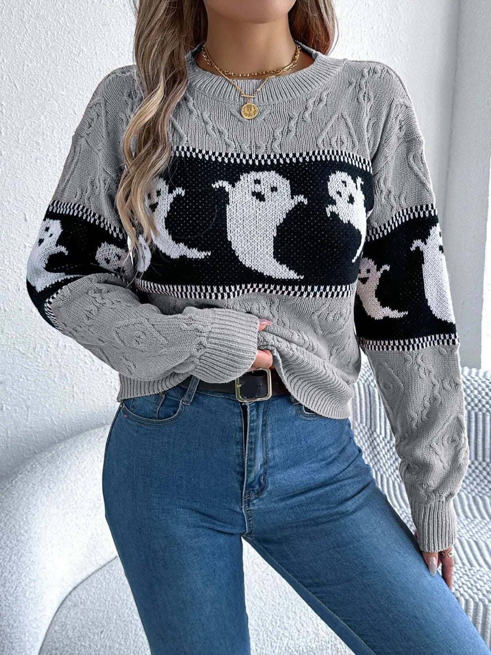 Soft halloweknite sweater for women | Sweater with patterns of dessins animes mignons -11