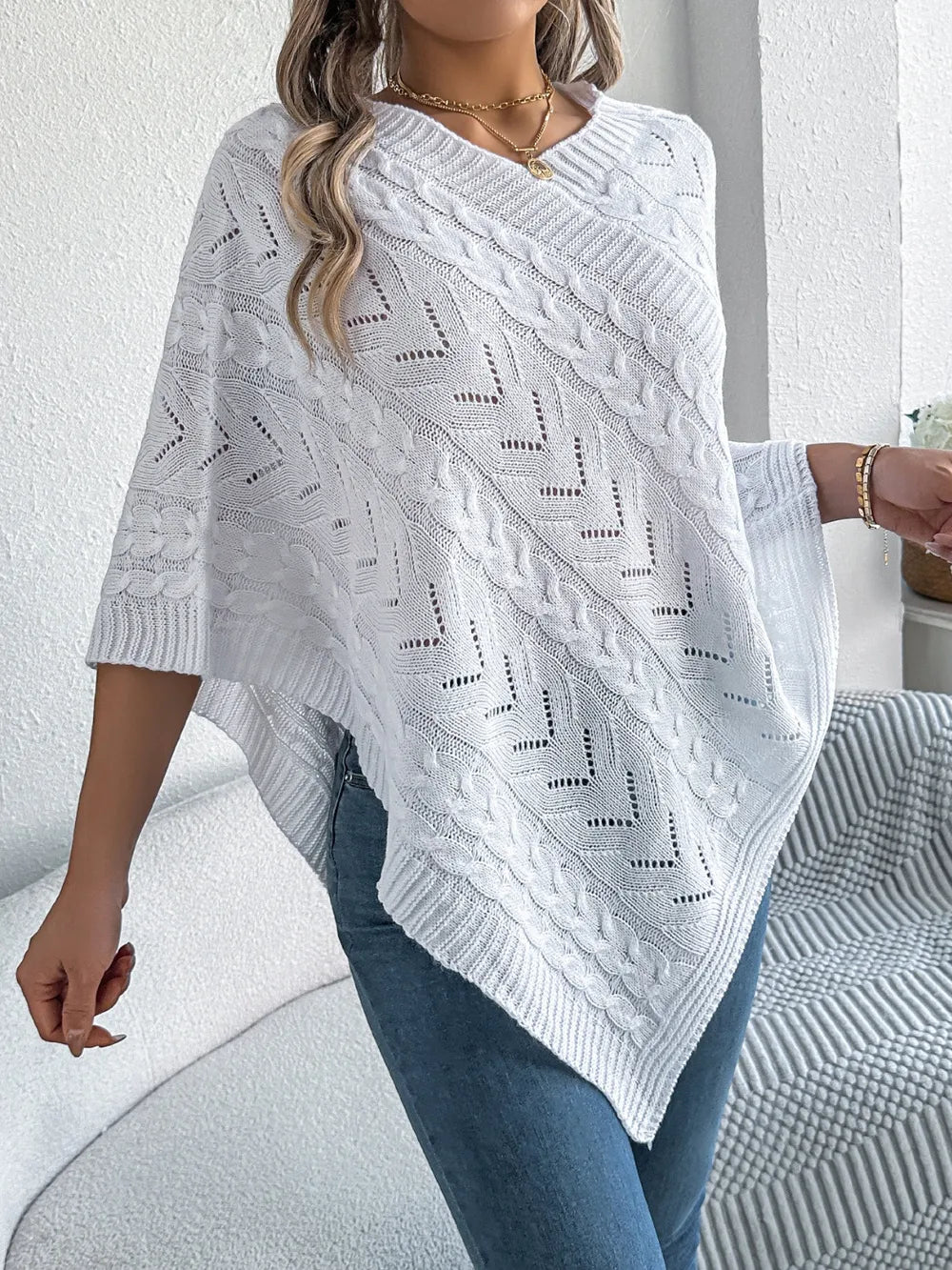 Poncho knit top cable-knit sweater for women -1