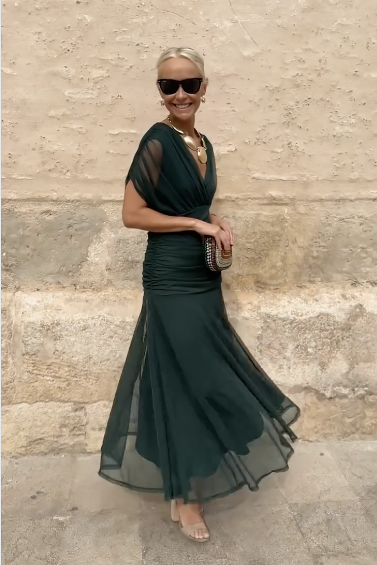 Floral V-neck pleated party maxi dress for women | Seraphina -8