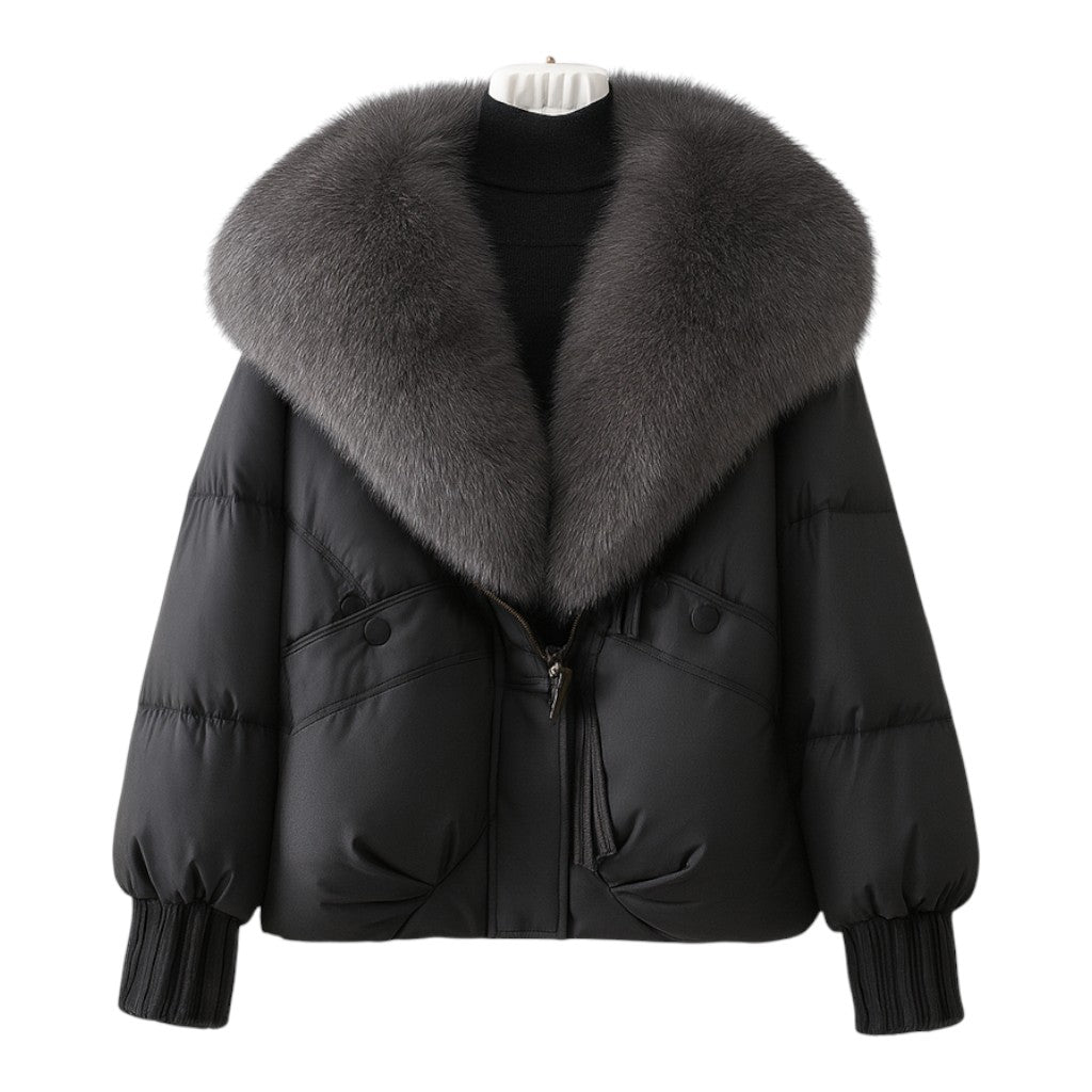 Structured puffer oversized collar jacket for women | Elara -3