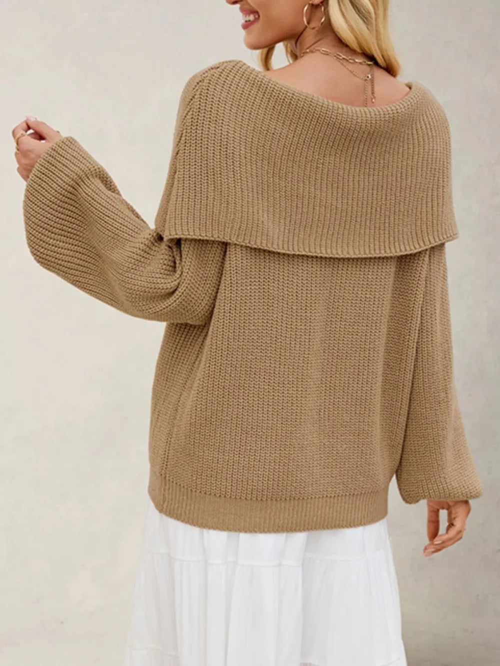 Knit shoulders off-shoulders oversized sweater for women | Caprice -4