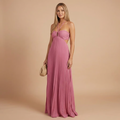 Elegant pleated halter maxi gown for women | Lavinia -5