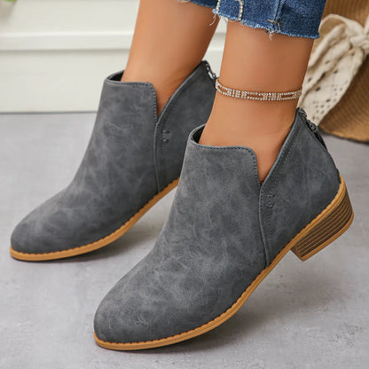 Ankle heel bas slip-on leather boots for women | Aurielle -13