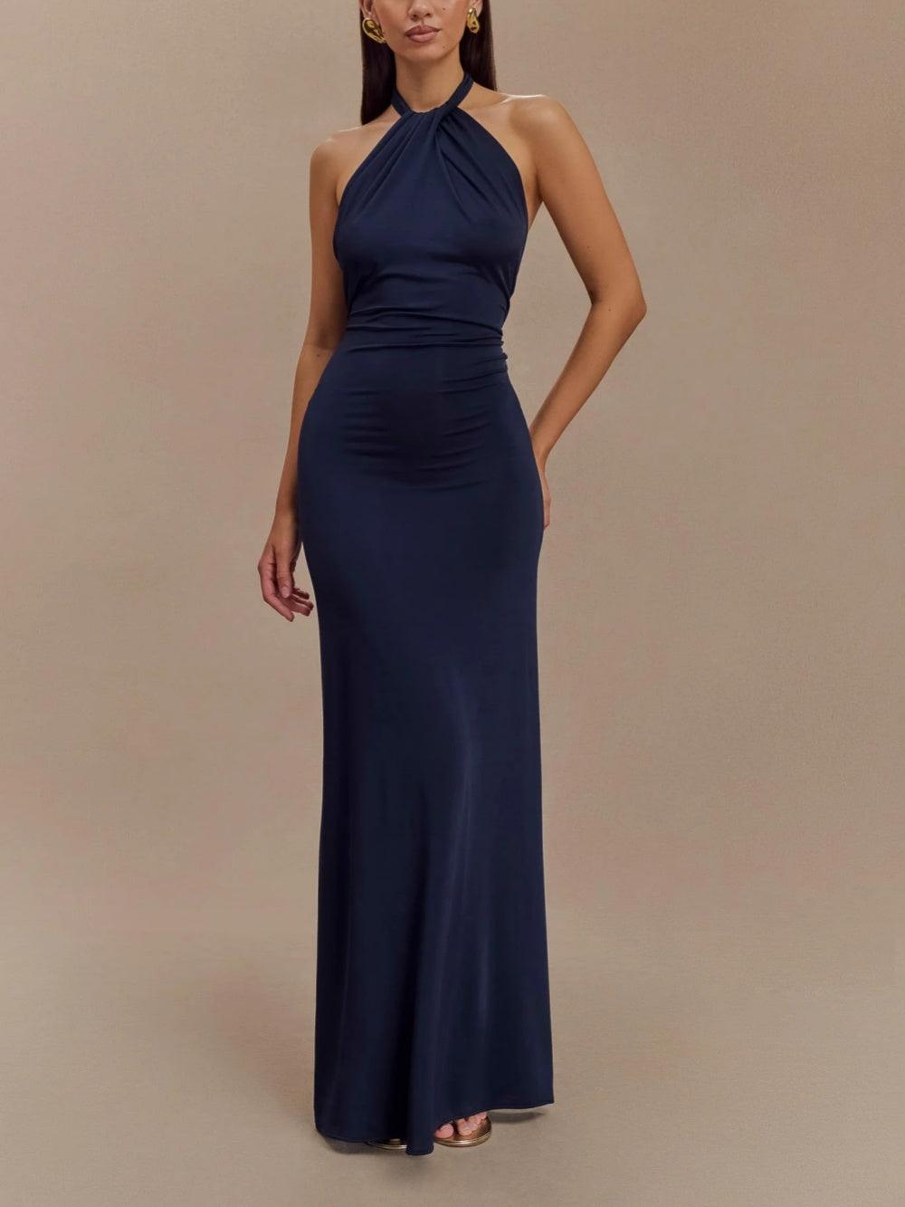 Halter slinky maxi special occasions dress for women | Amara -5