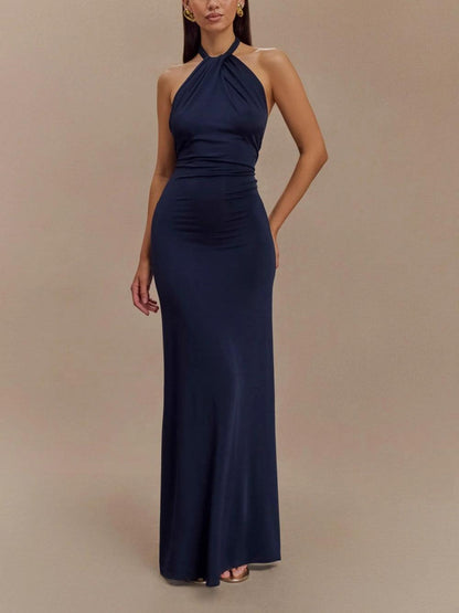 Halter slinky maxi special occasions dress for women | Amara -5