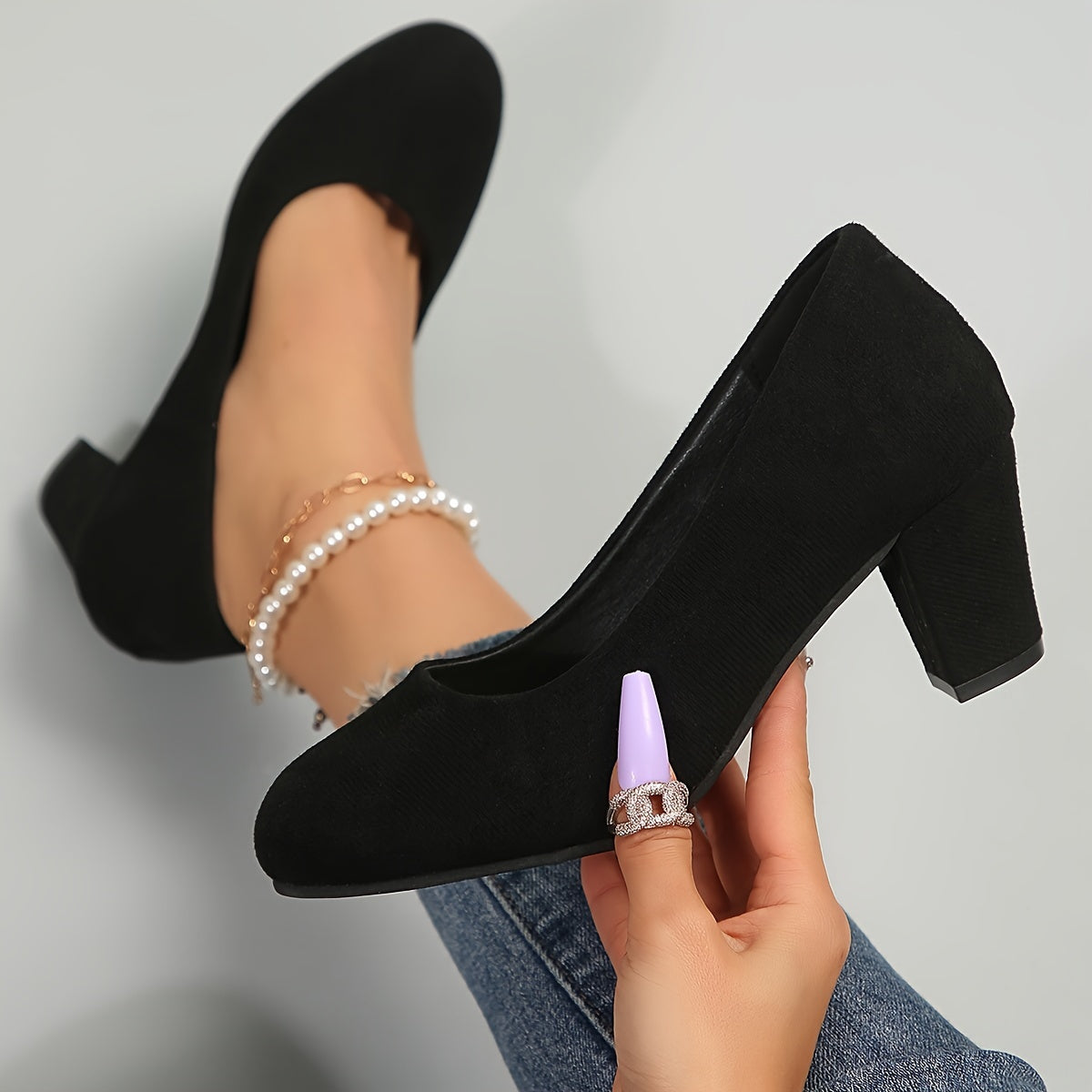Toe wide heel stable pumps for women | Solina -10