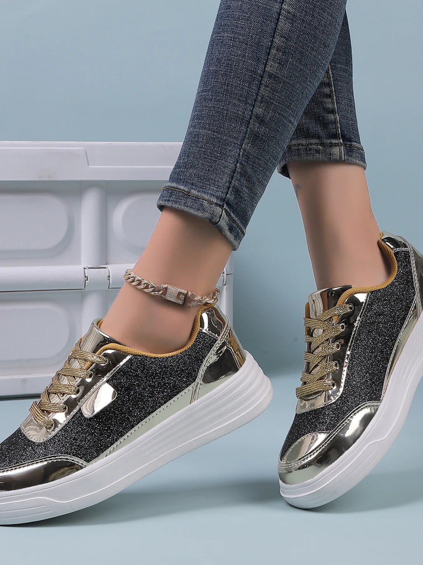 Walking platform casual shoes metallisees sneakers for women | Carine -4