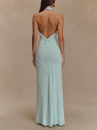 Halter slinky maxi special occasions dress for women | Amara -4