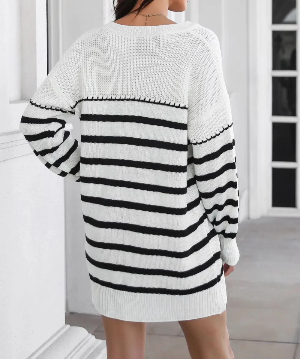 Dress striped knit long-sleeve sweater for women | Annick -5