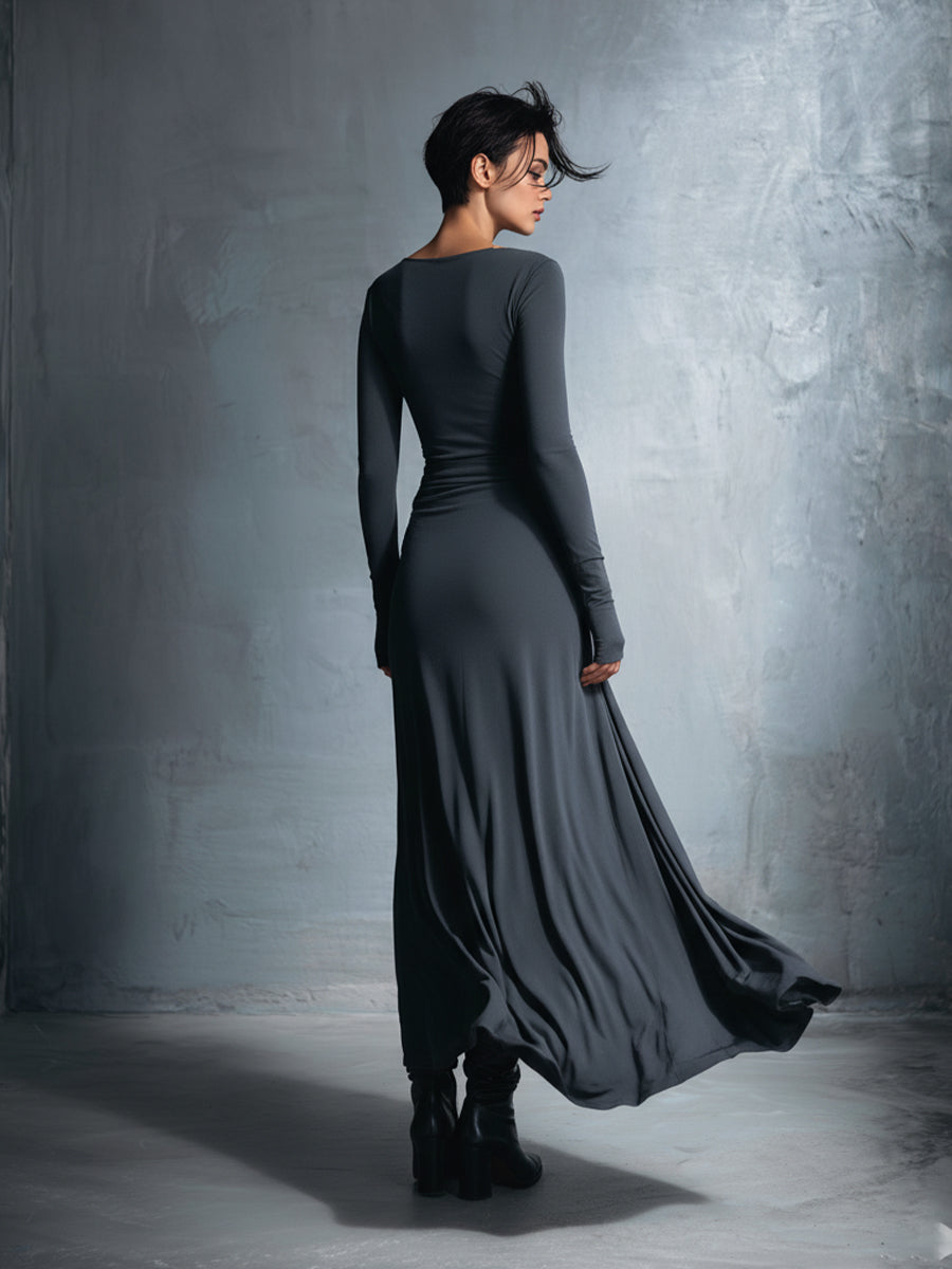 Maxi flowy side bow dress for women | Elvera -9