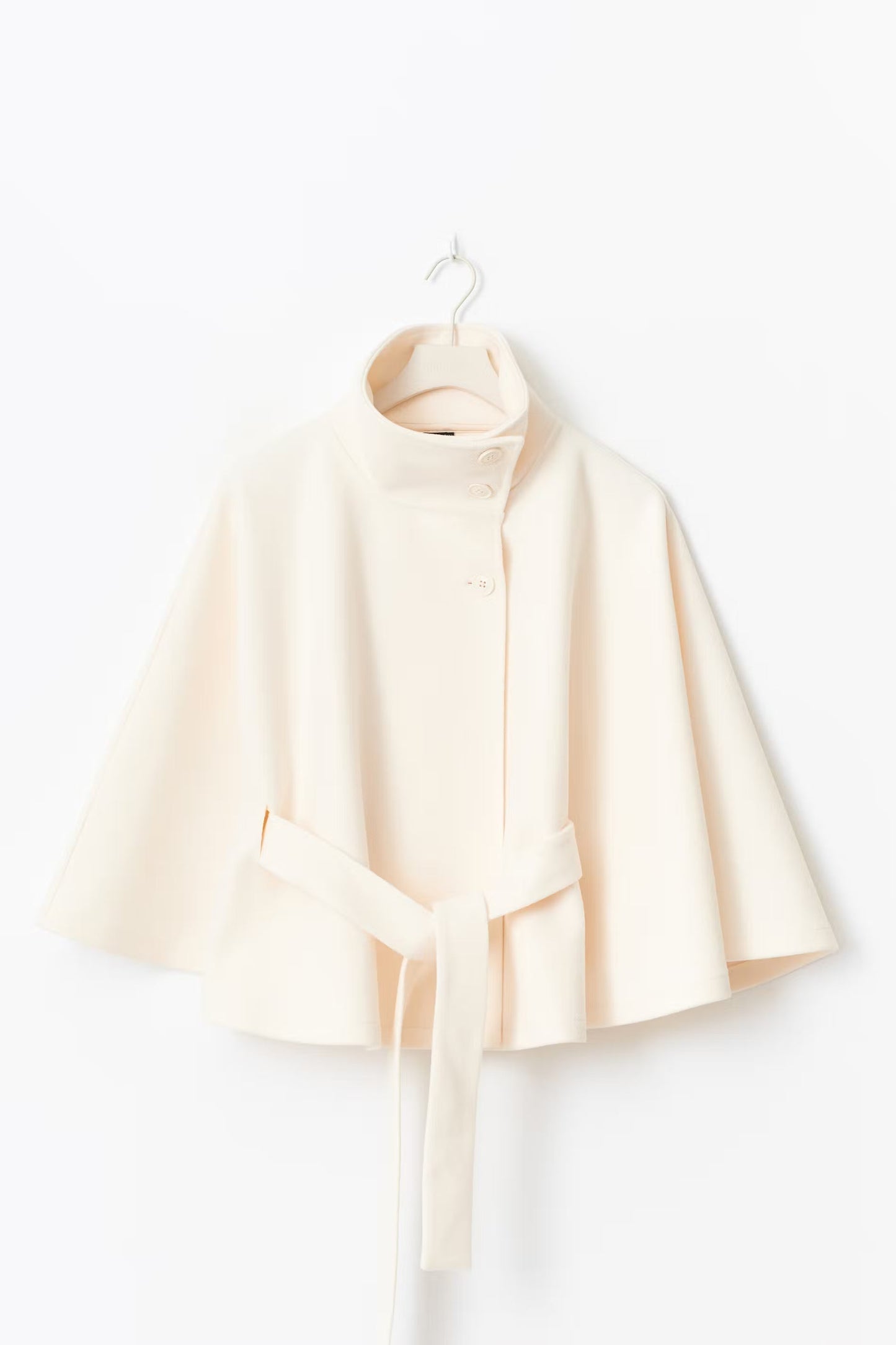 Long belted high collar relaxed coat for women | Elvire -5