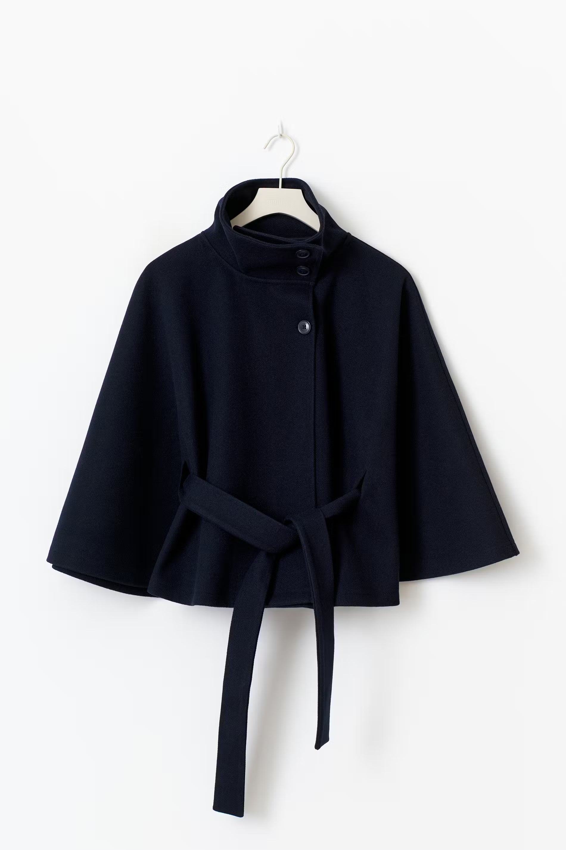 Long belted high collar relaxed coat for women | Elvire -6