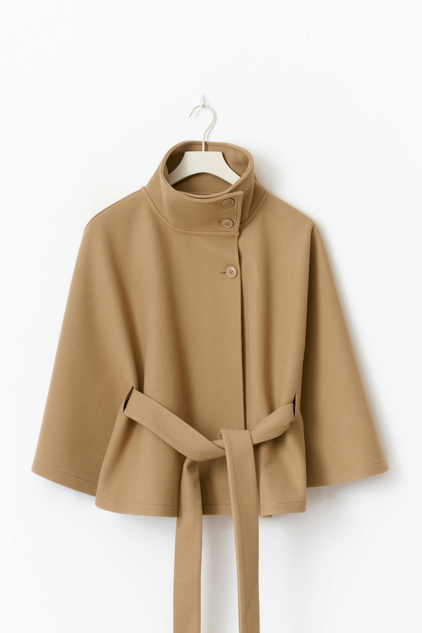 Long belted high collar relaxed coat for women | Elvire -7