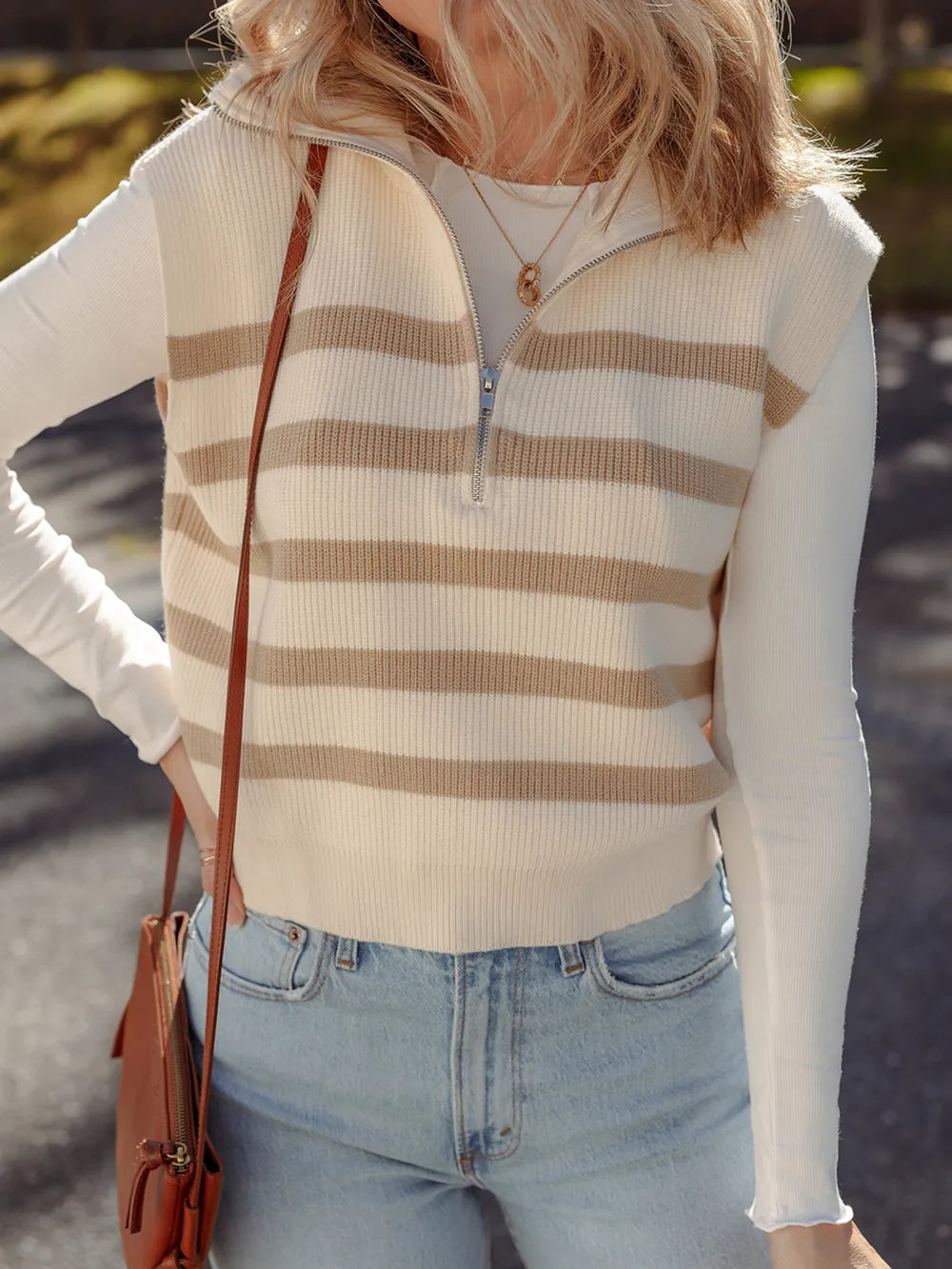 Knit striped sweater vest for women | Anaelle -2