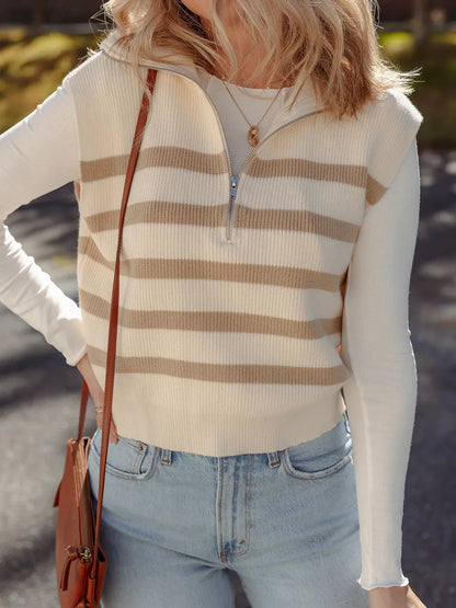 Knit striped sweater vest for women | Anaelle -2