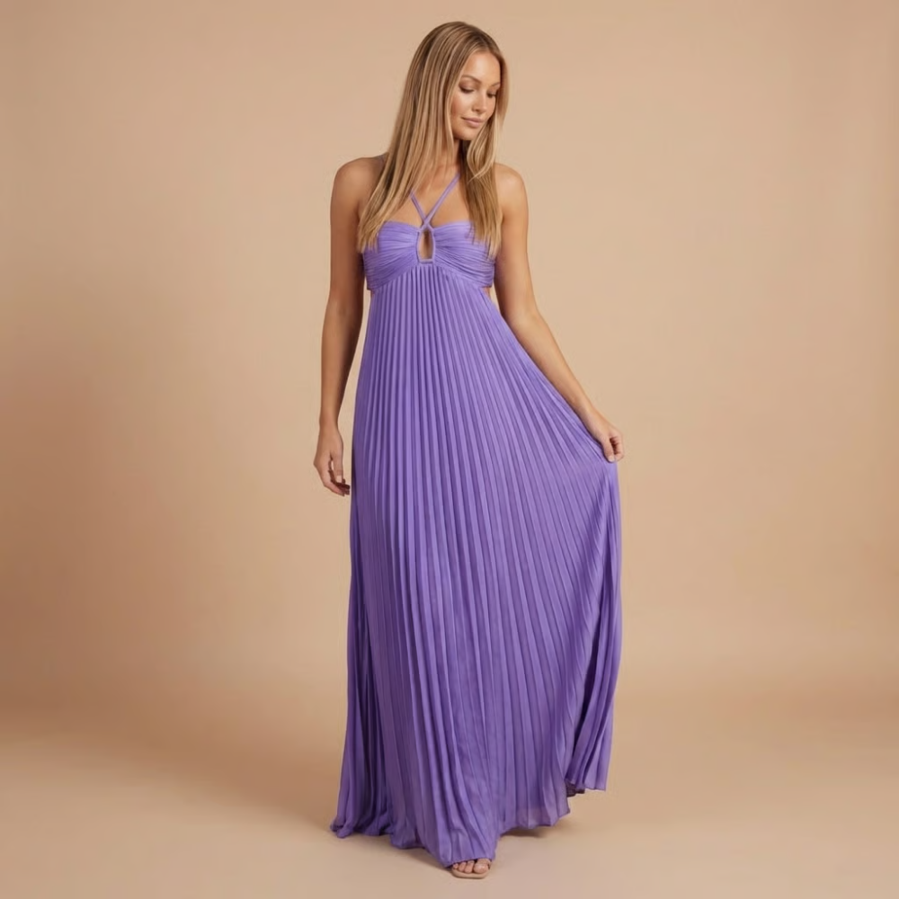 Elegant pleated halter maxi gown for women | Lavinia -10
