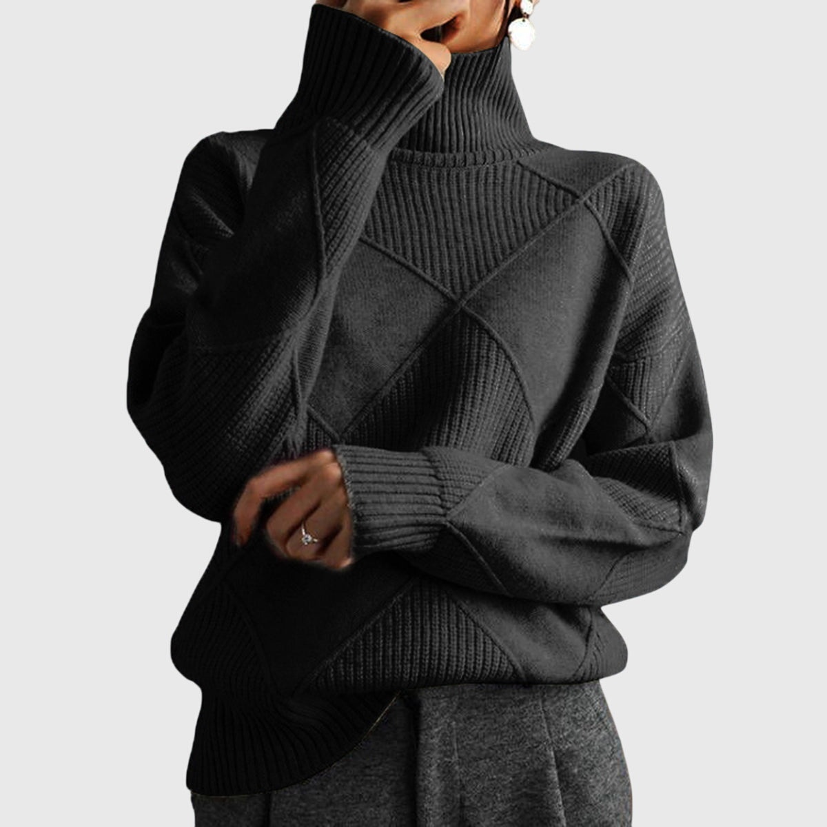 Geometric elegant sweater turtleneck for women | Seraphina -1